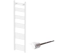 DuraTherm 1600 x 450mm Flat Bar Thermostatic Dual Fuel Heated Towel Radiator - White