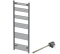 DuraTherm 1600 x 600mm Flat Bar Thermostatic Dual Fuel Heated Towel Radiator - Anthracite