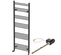 DuraTherm 1600 x 600mm Flat Bar Thermostatic Dual Fuel Heated Towel Radiator - Matt Black