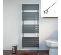 DuraTherm® 1600 x 600mm Flat Panel Heated Towel Rail Radiator Dual Fuel Bathroom Warmer Wall Mounted Ladder Rad Anthracite Thermostatic, 600W