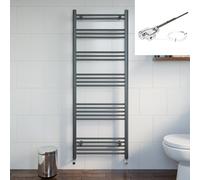 Dual Fuel Anthracite Heated Towel Radiator 1600 x 600mm - Flat Thermostatic
