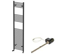 DuraTherm 1800 x 450mm Flat Bar Thermostatic Dual Fuel Heated Towel Radiator - Matt Black