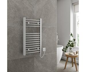 DuraTherm® 700 x 400mm Curved Electric Heated Towel Rail Radiator Bathroom Warmer Wall Mounted Ladder Rad, Manual 150W Polished Chrome