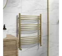 DuraTherm® 750 x 600mm Curved Heated Towel Rail Radiator Modern Central Heating Bathroom Warmer Wall Mounted Ladder Rad, Brushed Brass