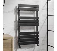 DuraTherm® 950 x 500mm Flat Panel Heated Towel Rail Radiator Modern Central Heating Bathroom Warmer Wall Mounted Ladder Rad, Matt Black