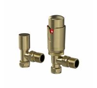DuraTherm Angled Brushed Brass Thermostatic Radiator Valve & Lockshield - 15mm