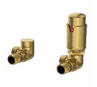 DuraTherm Corner Brushed Brass Thermostatic Radiator Valve & Lockshield - 15mm