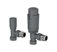 DuraTherm® Grey Thermostatic Radiator Valve 15mm Angled TRV & Lockshield | Designer Radiator Valve Set for Central Heating, Heated Towel Rails & Column Radiators, Thermostat Control, Frost Protection