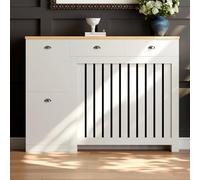 DuraTherm® Linwood Radiator Cover Cream Modern Vertical Slat Shelves MDF Storage Cabinet Shelf for Radiators, Living Rooms, Bedrooms (W: 116.5cm / H: 96cm / D: 19cm)