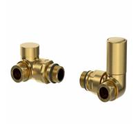 DuraTherm® Manual Corner Towel Radiator Valve Set, 15mm Central Heating Valves for Radiators, Round Brushed Brass