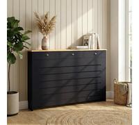 DuraTherm® Radiator Cover Black Painted MDF Cabinet Horizontal Slat Storage Drawers & Shelf, Radiator Furniture Cabinets for Office Hallway Living Room Bedroom, Large (H: 96cm / W: 150cm / D: 19cm)