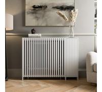DuraTherm® Sloane Radiator Cover White Modern Vertical Slat Shelves MDF Storage Cabinet Shelf for Radiators, Living Rooms, Bedrooms, Small (W: 108cm / H: 81.5cm / D: 19cm)