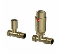 DuraTherm Straight Brushed Brass Thermostatic Radiator Valve & Lockshield - 15mm