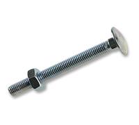 DURATOOL CB6130 M6 x 130mm Coach Bolt & Nut with Bright Zinc Plated, 25 Pack