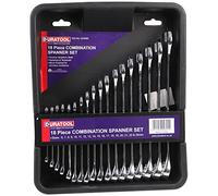 Duratool D03080 6-24 mm Polished Chrome Combination Spanner Set, 18 pieces