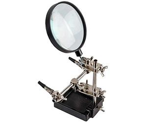 DURATOOL Third Hand Clamp Tool with Magnifier, Adjustable Helping Hands for Soldering, Electronics, Hobby, and Craft Work - Heavy Base, 90mm Lens