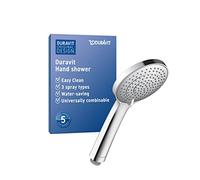 Duravit Universal Shower Head, Handheld Shower Head with 3jet Types (Rain, Intense Rain, Soft Rain), Shower Head Round (Ø 110 mm), with Water-Saving Minusflow-Function, Easy to Clean, Chrome