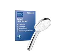 Duravit Universal Shower Head with 3 Jet Types (Rain, Intense Rain, Soft Rain), Round Hand Shower (Diameter 110 mm), with Water-Saving MinusFlow Function, Easy to Clean, Chrome/White