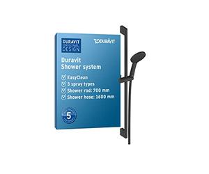 Duravit Universal Shower System, Shower Set with 3jet Types (Rain, Intense Rain, Soft Rain), Shower Rail (700 mm) with Adjustable Shower Holder, Shower Hose with Anti-Twist Protection, Black Matt