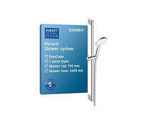 Duravit Universal Shower System, Shower Set with 3jet Types (Rain, Intense Rain, Soft Rain), Shower Rail (700 mm) with Adjustable Shower Holder, Shower Hose with Anti-Twist Protection, Chrome/White