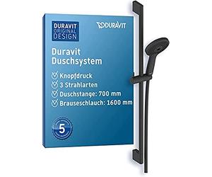 Duravit Universal Shower System, Shower Set with 3jet Types (Rain, Pulse, Mono)), Shower Rail (700 mm) with Adjustable Shower Holder, Shower Hose with Anti-Twist Protection, Black Matt