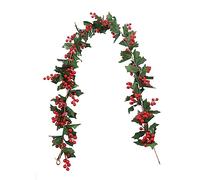 Durdiiy 1.8 m/5.9 FT Christmas Garland Decorations Fake Ivy Garland Artificial Foliage Fake Leaves with red berries Green Leaves Garland Hanging Plant for Wall Wedding Arch Party Garden Table