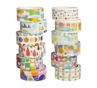 Durdiiy 12 Rolls Washi Tape Set, Gold Foil Decorative Masking Dot, Line Mosaic Patterns 15 mm Colorful Scrapbook Tapes for Journaling Supplies, Gift Wrapping, DIY Bullet Junk Journal