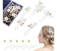 Durdiiy 15 Pcs Pearl Flower Crystal Gold Rhinestone Bridal Hairpins Bridesmaid Clips, Hair Pins, Accessories Wedding Side Combs Pieces Pins for Women Girls Jewelry Headpiece Ball (gold-15)