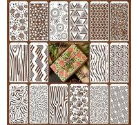 Durdiiy 16 PCS Mixed Texture Layering Painting Stencils, Flowers Texture Decorative Stencils Reusable Openwork Painting Stencil Plant Plastic Painting Stencil for Painting on Floor Wall Canvas Paper