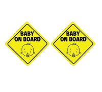 Durdiiy 2 PCS Baby On Board Signs for Car, 5" x 5” Safety Warning Car Sticker Waterproof Baby on Board Warning Sign Durable and Strong Adhesive Safety Car Sign Easy to Apply and Remove (Yellow)