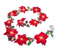 Durdiiy 2m Christmas Garland Decorations Red Flowers Fake Ivy Artificial Foliage Leaves with red berries Green Hanging Plant 20 LED Lights Battery Operated for Wall Wedding Arch Party Garden Table