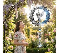 Durdiiy 3D Spiral Wind Chimes Gradient Colored Moon Angel Butterfly Wind Spinners for Outdoor Yard and Garden Decorations (Bird-silver)