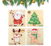 Durdiiy 4 Pcs Wooden Jigsaw Puzzle, Toddlers Puzzles, Santa Claus, Christmas Tree, Snowman, Elk Educational Learning Kids Toys for Girls & Boys Gifts, Babies Development Game