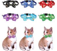 Durdiiy 6Pcs Cat Collar with Bow, Reflective Kitten Collars with Bell Colorful Cat Collars Quick Release Detachable Cat Bow Tie Collar Adjustable 20-30cm for Pet Cats, Kittens, Small Puppy (Moon, Star