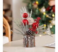 Durdiiy Artificial Christmas Flowers Mini Christmas Tree Fake Plants in Wooden Barrels Handmade Exquisite Nordic Desktop Table Ornaments Xmas Gifts Decorations for Living Dinning Room (Red fruit)