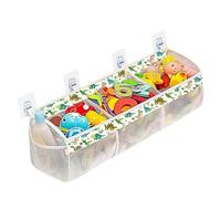 Durdiiy Bath Toy Storage Net, Baby Bath Toy Storage Holder Bag Tidy for Accessing & Sorting Toys with 3 Compartment Large Openings, 2 Side Pocket and 4 Strong Suction Hooks (dinosaur)