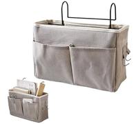 Durdiiy Bedside Hanging Storage Bed Pockets Bag College Dormitory Cloth Basket Clutter Sorting Magazine Book Mulit-purpose with Metal Hooks for Home Office School Dorm Hospital (gray)