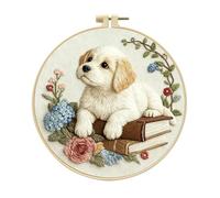 Durdiiy Embroidery Kit for Beginners, Cute Dog DIY Craft Set, Accessories & Hoop Included, Punch Needle, Instruction Book, Complete Knitting Sewing Supplies Adults Stitching Gift Women Lovers