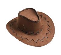 Durdiiy Light Coffee Suede Western Wide Brim Texan Gunslinger Faux Felt Leather Cowboy Hat for Men and Women Sheriff Rodeo Party Costume