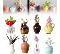 Durdiiy Mini Vase Magnets for Fridge, 8Pcs 3D Cute Ceramic Bud Vases Magnetic,Magnetic Flower Plant Fridge Refrigerator Accessories Kitchen Locker Office Decoration