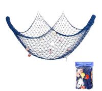 Durdiiy Nautical Fishing Net 1.5x2m Wall Hanging with Seashells - Coastal Rope Decor Natural Ocean Themed Mediterranean Style Fishing Net for Beach Party,Wedding,photography Wall Decoration (blue)