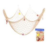Durdiiy Nautical Fishing Net 1.5x2m Wall Hanging with Seashells - Coastal Rope Decor Natural Ocean Themed Mediterranean Style Fishing Net for Beach Party,Wedding,photography Wall Decoration (Beige)