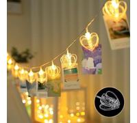 Durdiiy Photo Clip String Lights, 3M 20LED Peg Fairy Lights Indoor with 20 Clips Battery Powered Cooper Wire Hanging Display for Bedroom Birthday Wedding Party Christmas Decorations (Heart)