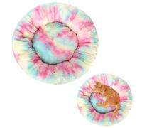 Durdiiy Plush Donut Dog Cat Bed, Colorful Pink Doughnut Cushion Calming Round Fluffy Anti AnXiety Warm and Soft Pet Cosy Anxiety Beds with Non-Slip Bottom Cuddler Self-Warming Puppy Beds, 40cm