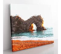 Durdle Door Cliffs at Sunset Modern Canvas Wall Art Print Ready to Hang, Framed Picture for Living Room Bedroom Home Office Décor, 35x35 cm (14x14 Inch)
