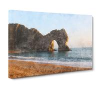 Durdle Door Cliffs At Sunset Painting Modern Art Canvas Wall Art Print Ready to Hang, Framed Picture for Living Room Bedroom Home Office Décor, 30x20 Inch (76x50 cm)