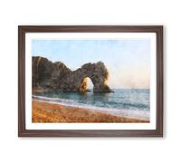 Durdle Door Cliffs At Sunset Painting Modern Art Framed Wall Art Print, Ready to Hang Picture for Living Room Bedroom Home Office Décor, Walnut A2 (64 x 46 cm)