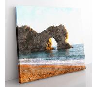 Durdle Door Cliffs at Sunset Painting Modern Canvas Wall Art Print Ready to Hang, Framed Picture for Living Room Bedroom Home Office Décor, 50x50 cm (20x20 Inch)