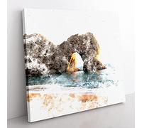 Durdle Door Cliffs at Sunset Watercolour Modern Canvas Wall Art Print Ready to Hang, Framed Picture for Living Room Bedroom Home Office Décor, 50x50 cm (20x20 Inch)