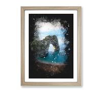 Durdle Door Cliffs Dorset Paint Splash Modern Framed Print | A3 Oak Framed Wall Art | Ready to Hang | Modern Landscape Picture | Living Room Bedroom Lounge Office